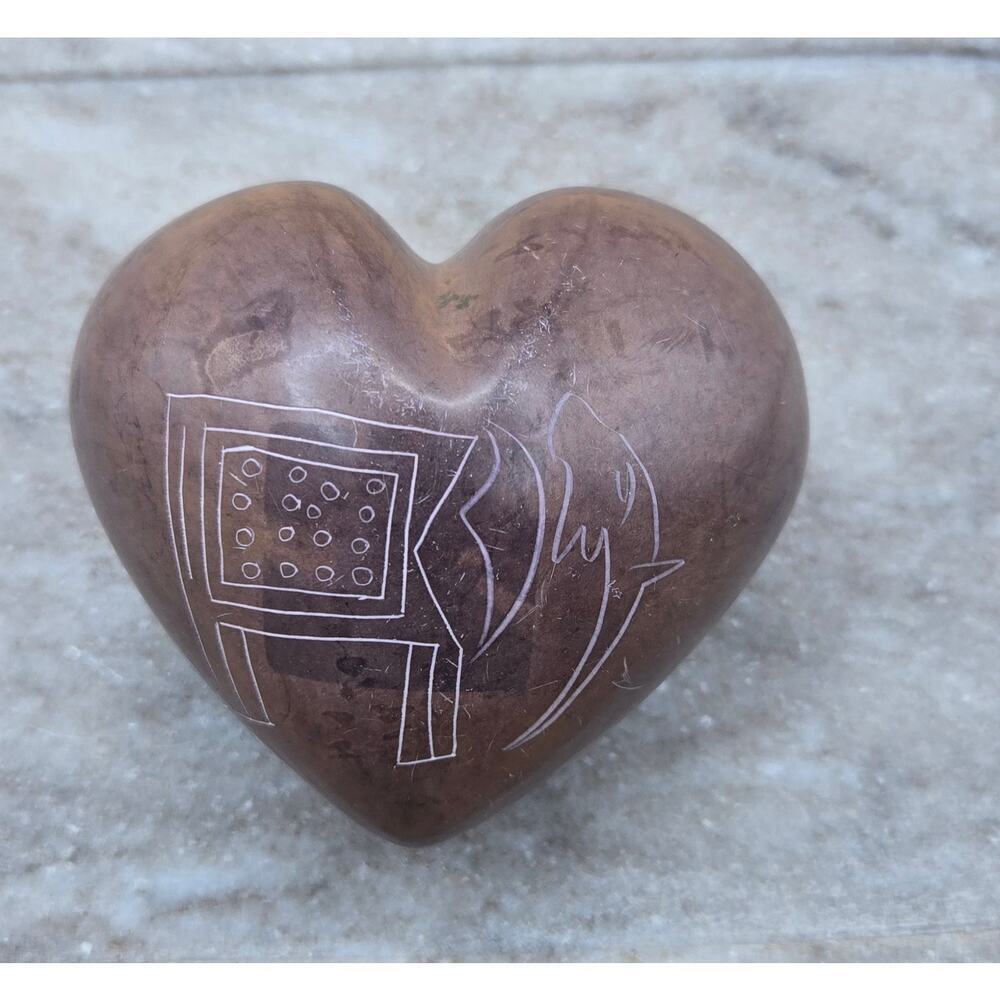 Kenya Soapstone Paperweight Heart Shape with Elephant Design
